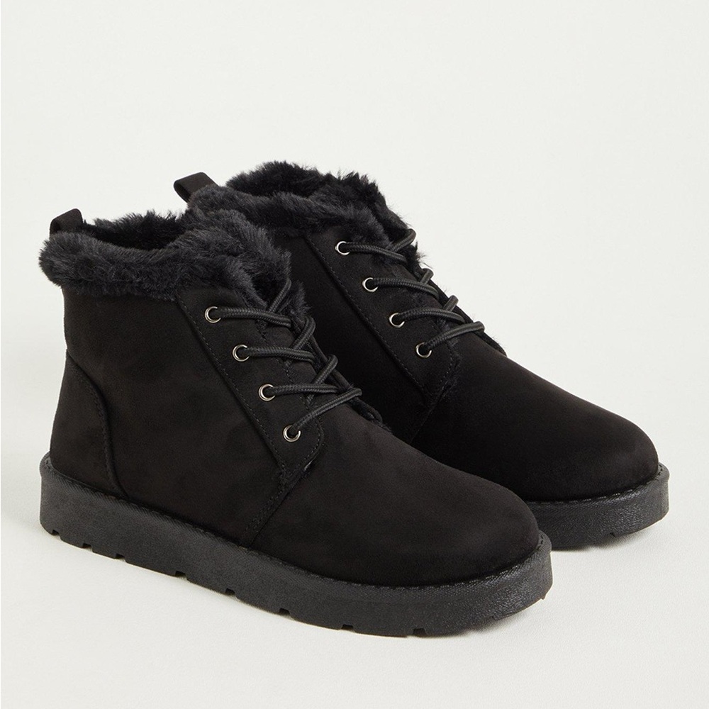 Torrid | Lace-Up Fur-Lined Bootie - Faux Suede Black (WW) | 8.5